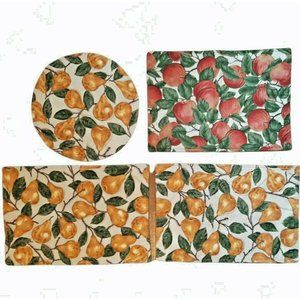 4 Fall Fruit Placemats Pear Apple Rectangle and Round Gold Green Red